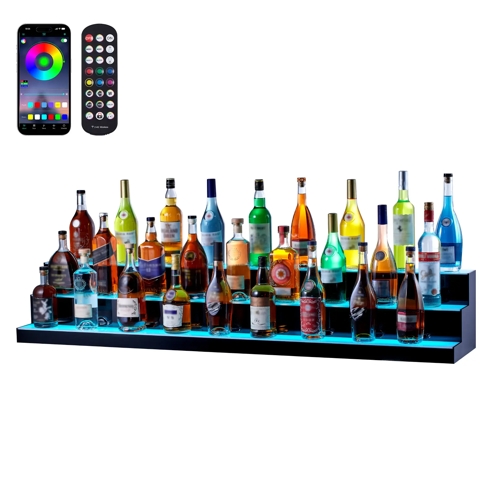 【BackToSchool】VEVOR Modern Acrylic LED Lighted Liquor Bottle Display Shelf - 3-Tier 60in Storage Rack, RF+App Control, Multicolor Lighting, Music Mode Sync, Translucent Whiskey Holder for Home Bar, Pool Parties, Indoor
