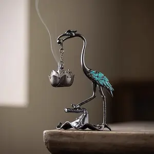New Oriental Zen Style Crane Incense Burner, Hanging Lotus Design, Suitable for Tea Room, Study, Meditation Space Decor