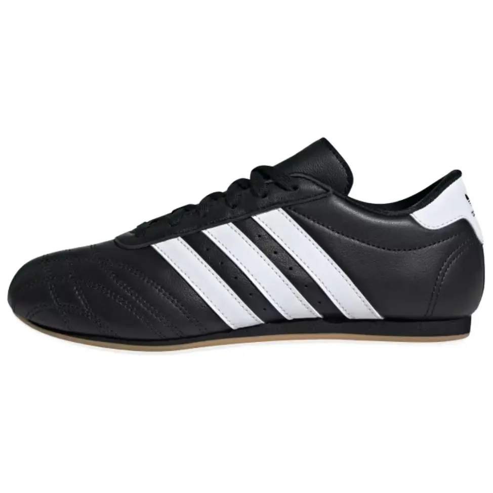 Women's Taekwondo Style Round Toe Casual Trainers, All Seasons Lace-up Low Tops with No Heel Gum Soles, Black and White - JS1193