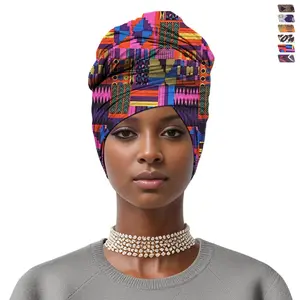 New African Pattern Headscarf Bonnet Muslim Women Turban Hijab Caps Islamic Scarf Turban Bonnet Ladies African Wrap Head Scarves