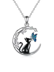 Unique Cat Necklace for Women & Girls Moon Pendant Design Women's Chain Necklace Jewelry Gift, Elegant Pet Design Accessory for Her, Perfect Present for Any Occasion