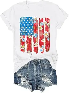 Floral Flag Shirt, Cute Patriotic Tshirt, Women's Tee, Gift for Her