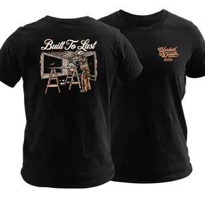 Built To Last Carpenter T Shirt, Construction Carpenter Graphic Tee with Framing and Sawhorse Scene, Soft Cotton Blend Shirt, Worked to Death Tradesman Apparel for Men & Women, Carpenter Gift Idea
