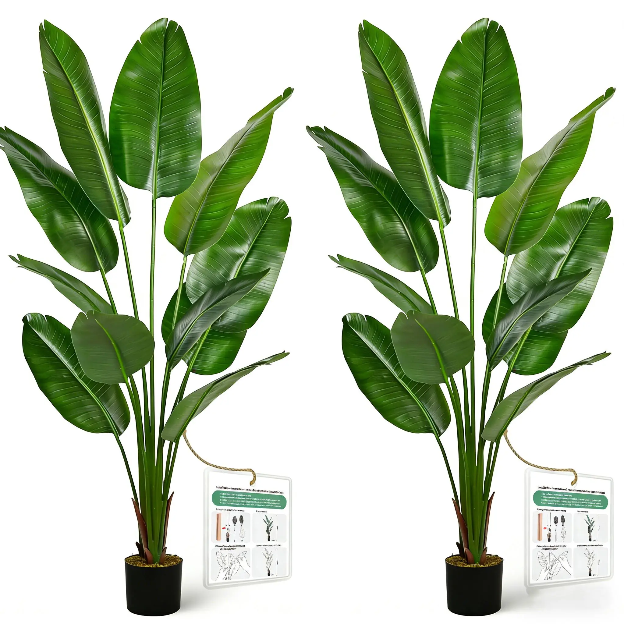 2-Piece 5ft~6ft Artificial Bird of Paradise Plant Lifelike Tropical Home Decor with Realistic Leaves for Living Room Bedroom Office Modern Accent & Decoration Accessory Eco-Friendly Waterproof Silk Material - Nature