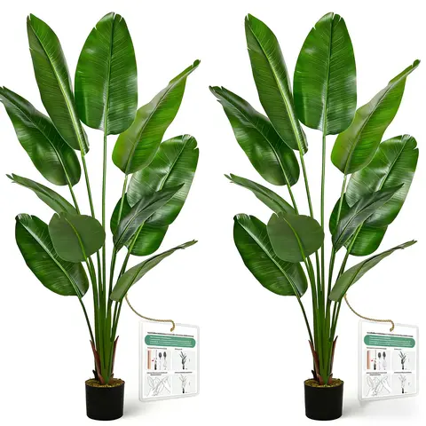 2-Pack 5-6FT Artificial Bird of Paradise House Plants, Lifelike Indoor Artificial Floor Plant, Waterproof Silk Leaves, Low-Maintenance Nature Decoration Accessory for Living Room Home Decor