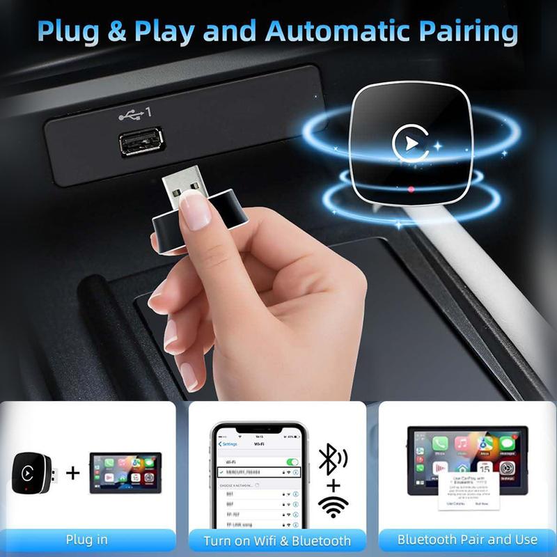 2 in 1 Wireless Apple CarPlay Adapter, for both Apple and Android,converts wired to wireless, suitable for factory wired CarPlay cars from 2017+ Black