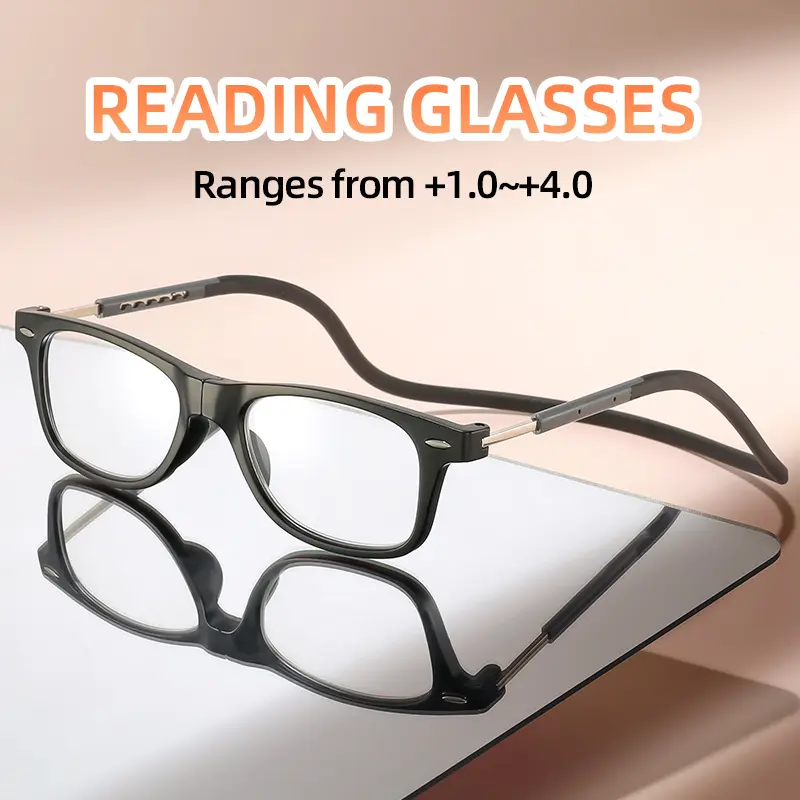 Elegant Foldable Neck Strap Reading Eyeglasses, Reading Eyewear, Lightweight PC Frame, Multi-Function Anti-Drop Design, Available +100 to +400 Strengths, Lightweight Durable Glasses