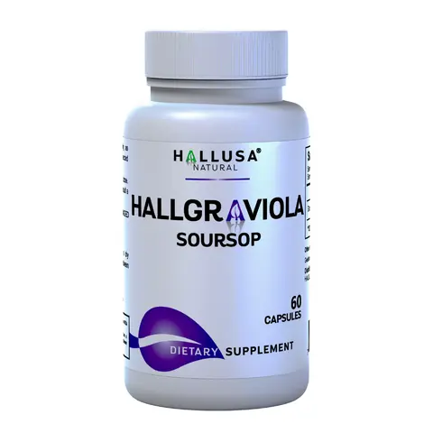 Hallusa Natural HallGraviola Soursop Edible Dietary Wellness Supplement Capsules for Adults - 1 US-Made Bottle, 800mg, 60-Count Pack Supports 1-Month Supply, Gluten-Free, GMO-Free, Vegan-Safe, Vitamin & Mineral-Rich Nutrient Antioxidant for Immunity Boost