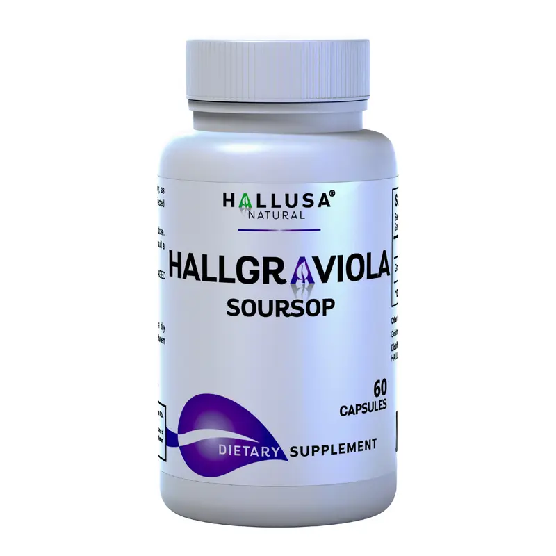 Hallusa Natural HallGraviola Soursop Edible Dietary Wellness Supplement Capsules for Adults - 1 US-Made Bottle, 800mg, 60-Count Pack Supports 1-Month Supply, Gluten-Free, GMO-Free, Vegan-Safe, Vitamin & Mineral-Rich Nutrient Antioxidant for Immunity Boost