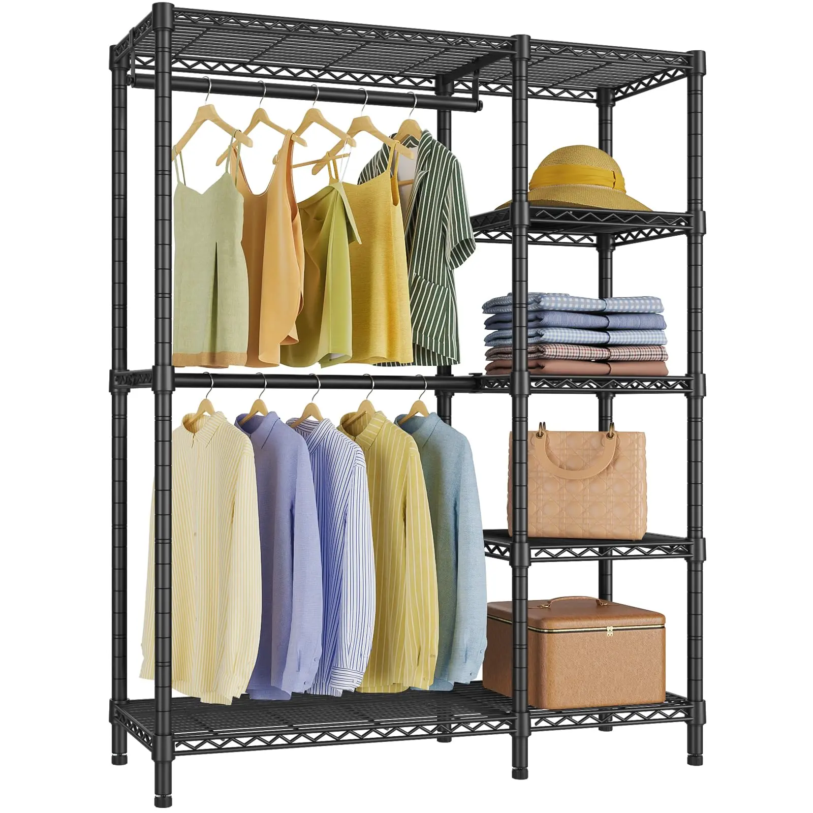 VIPEK V7 Series Portable Wardrobe Rack for Hanging Clothes Heavy Duty Closet Rack with Shelves, Portable Closet Organizer System 5 Tiers Freestanding Closet Wardrobe, Black