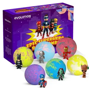 EvolutionUSA Epic Superhero Bath Bombs for Kids 6 Extra Large with Toys Inside Organic Natural Ingredients Safe for Sensitive Skin Marvel Lovers Bath Balls for Boys