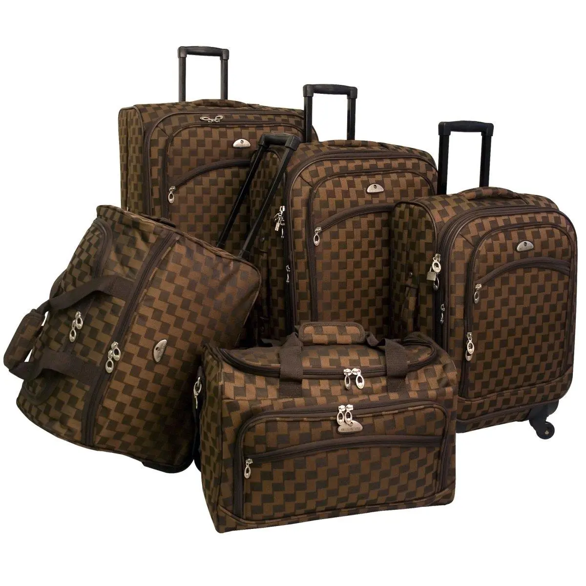 212 MAIN American Flyer 5-Piece Madrid Spinner Luggage Set - Brown, Expandable, Locking Handle, Luggage Sets, 4-Wheeled Luggage Sets, Adjustable Handles Luggage Sets
