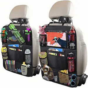 Car Backseat Organizer with Tablet Pocket - 2-Pack Waterproof Kick Mat & Seat Protector for Kids and Travel