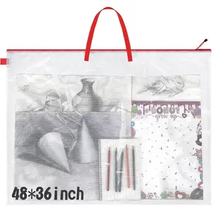Tenceur 1 Pc 36 x 48 Inch Art Portfolio Case Large Art Portfolio Bag Folder Poster Storage Bag with Handle for Bulletin Board (Red)