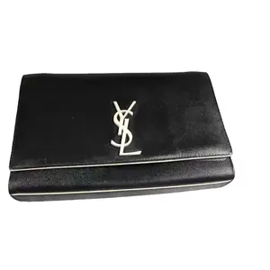 Pre-owned Yves Saint Laurent leather' Crossbody Bags Black embossed leather chain bag White label black chain