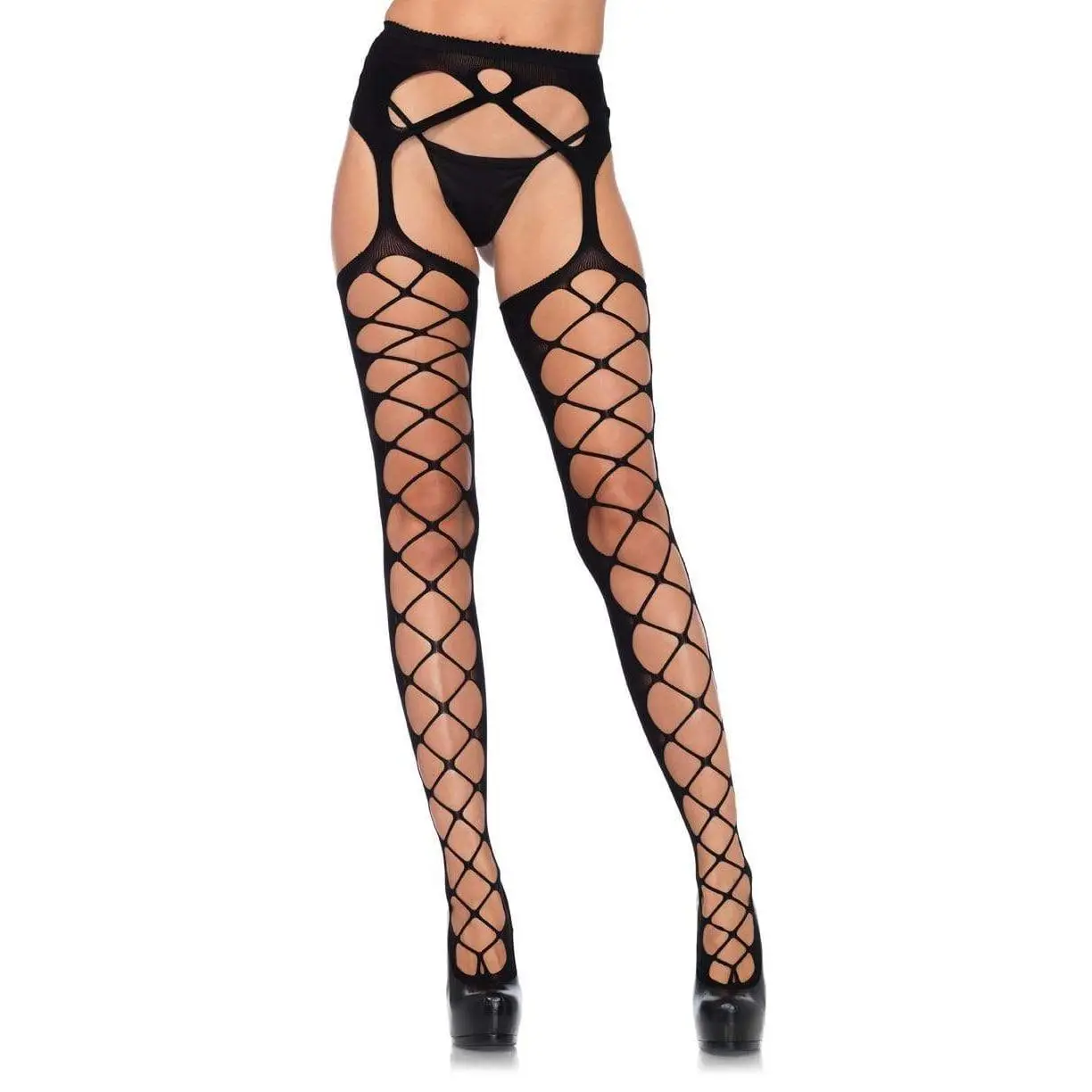 Women's Opaque Diamond Pattern Garter Belt Stockings - Soft Elastic Fabric Leg Accessory for Halloween, Rave Dresses, Fit, Comfortable, Lingerie, Striking Diamond Pattern, Halloween‑Ready