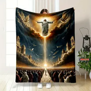 NO.2 6 Size Merciful Jesus Christian God Flannel Art Blanket, Sofa Bed Cover Four Season Soft Fluffy Quilt Blanket Flannel ThrowFather's Day, Thanksgiving, Halloween, holiday gifts for family and friends summerwins