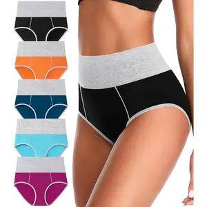 ASIMOON Womens Cotton Underwear High Waisted Slight Tummy Control Panties Soft Breathable Full Coverage Briefs Multipack