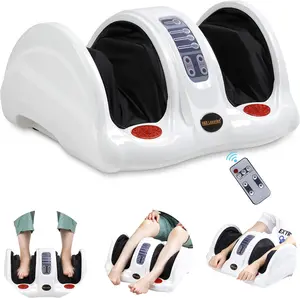 H&B Luxuries Shiatsu Foot Massager Machine with Remote Controller, Kneading and Rolling Home Massagers for Feet, Ankle, Calf, Leg, Gift for Men, Women, Father, Mom Parents and The Elderly, White Silicone Adjustable