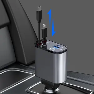 Retractable Car Charger, 4 in 1 Fast Car Phone Charger 120W, Retractable Cables and USB Car Charger,Compatible with iPhone 15/14/13/12/11,Galaxy,Pixel Charging Cellphone Electronic Smartphone Mobile