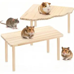 2 Pcs Set Wooden Play Platform for Dwarf Syrian Hamsters Gerbils Mice Degus or Other Small Pets