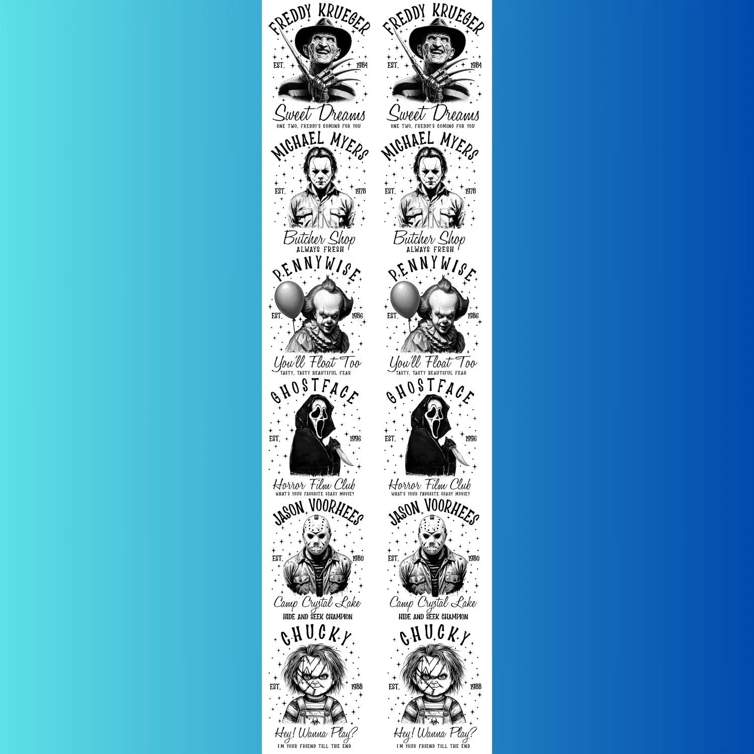 Halloween Horror Movie Characters premade DTF gang sheet, Halloween Prints, Halloween Transfers, Killer Halloween transfers,Spooky transfers