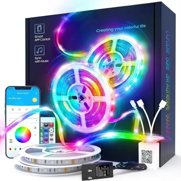 [New Deal] 100FT RGB LED Rope Strip, Bluetooth APP Control, Programmable Colorful Ambient Interior Light, Syncs with Music, Adjustable RGB Lighting for Bedroom Home Party Decoration