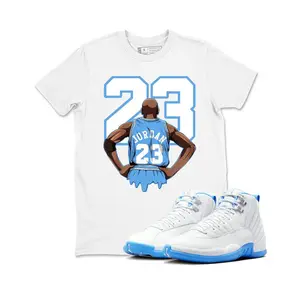 Number 23 Sneaker Match Shirt University Blue and White Graphic Tee Retro 12s Inspired Apparel Carolina Blue Hoodie for Men Women and Kids