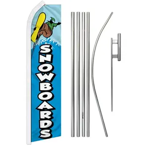 Snowboard Super Flag & Interlockable Pole Complete Kit, Featuring Advertising Unique Artwork, Reinforced Sleeve for Winter Sports Snowboarding