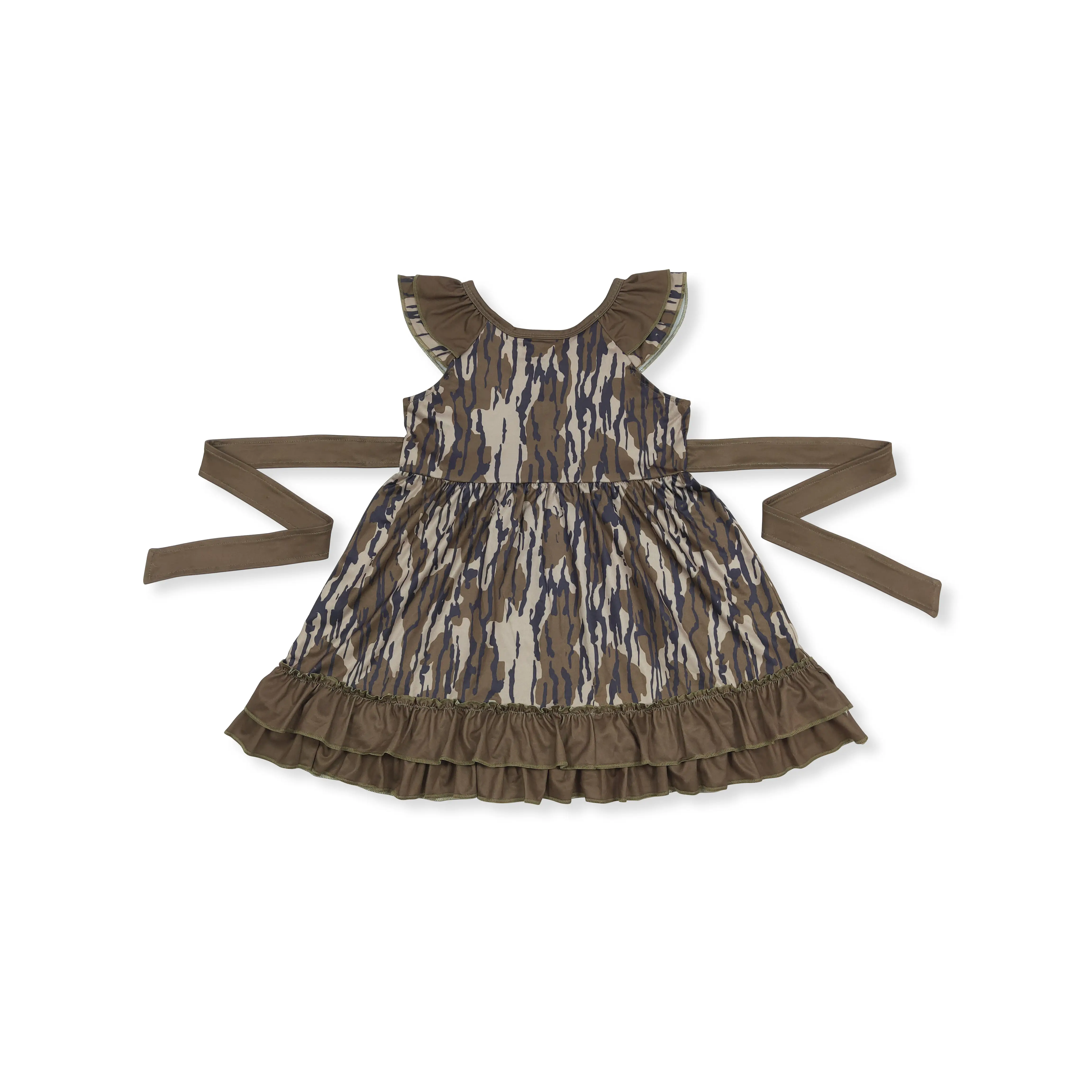 Girls Camo Flutter Sleeved Dress