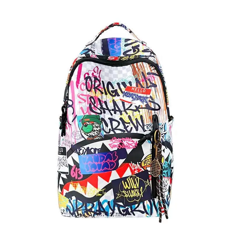 Sprayground Multicolor Street Graffiti Shark Crew Print Backpack - Durable Hype Streetwear Large-Capacity Laptop Backpack for Teen Boys, Back to School & Daily Casual Use