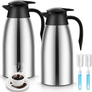 2 count 51 oz Thermal Coffee Carafe Stainless Steel Vacuum Thermal Pot Flask with Brushes Insulated Double Walled Vacuum Carafe Coffee Dispenser for Keeping Heat Cold()