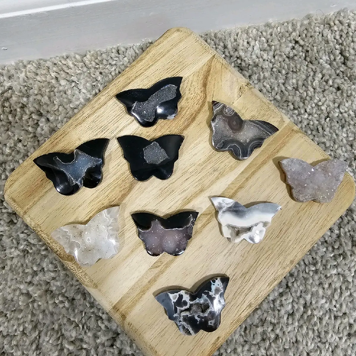 Indonesian Black Agate Butterfly Crystal Carvings