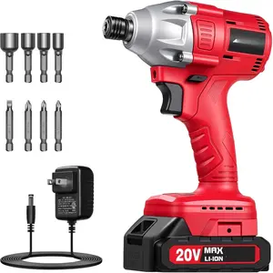 20V Brushless 1/4''  Driver Kit, 2220in-lbs High Torque, 2-Speed Mode, Variable Speed Cordless  Driver,  Stop Function, Compact Design with LED Light, 4 Sockets & 4 Bits