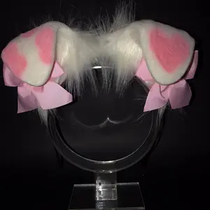 Pink Spot White ear headband hearts ears bows Halloween costume