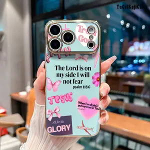 Electroplated Phone Case for iPhone 17 15 Pro Max Air 16 14 Plus 13 12 11 Faith Over Fear Psalm Christian Aesthetic Soft TPU Silicone Dirt-proof Easy to Clean Soft Cover Gift