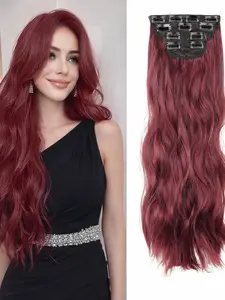 Clip in Hair Extensions Synthetic, 20 inch 230g, Burgundy Red, Synthetic Clip in Extensions Soft Straight  4pcs Double Weft. Synthetic Wavy Hair