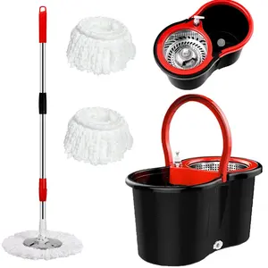 360° Automatic Swivel Mop Bucket Set, No Hand Washing, Includes Dehydrator Basket & 2 Microfiber Pads, Efficient Cleaning for Home Floors, Hardwood Floor Mop, Microfiber Spin Mop