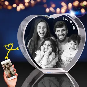 Custom Heart Shaped K9 Crystal Tabletop Photo Album Frame,3D Laser Engraved Custom Upload Personal Photo,Memorial Sympathy Condolence Keepsake,Pet Loss Remembrance Ornament,Birthday Wedding Anniversary Gift for Mom,Wife,Husband,Lovers,Desktop Home Decor