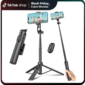 [BLACK FRIDAY OFFER] Selfie Stick Travel Tripod for Cell Phone with Remote Control and Phone Holder, Extendable Selfie Stick for iPhone, iPhone Tripod for Video Recording, 50 Inch, Black