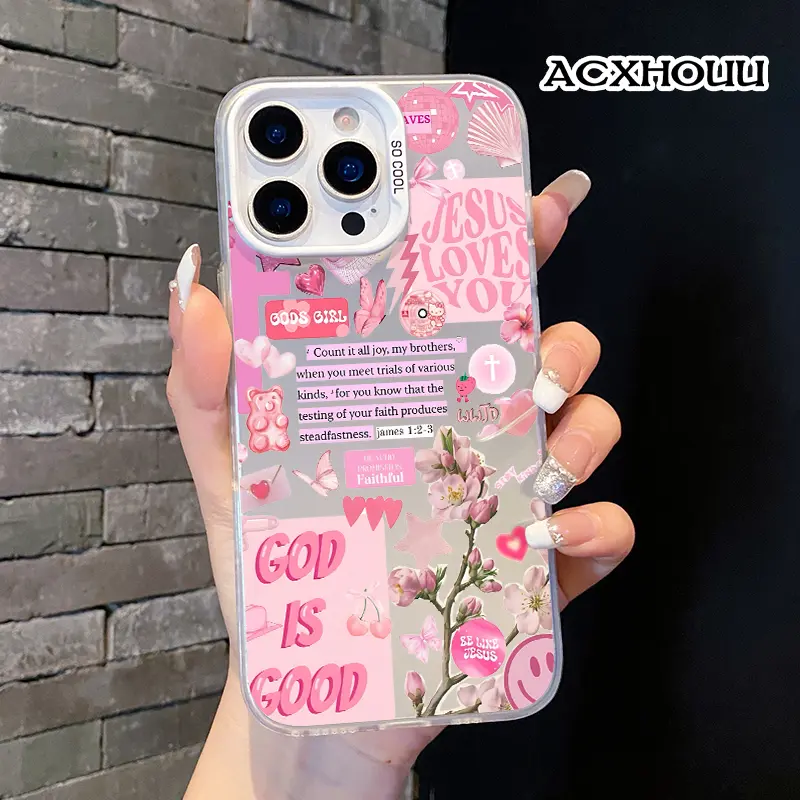 Soft Silicone Smartphone Case - Shockproof Protective Tech Accessory with Blush Pink Christian Collage Design, Screen Protector, Compatible with iPhone 11/12/13/14/15/15 Pro/16/16 Pro Max/16E Pro/17 Devices, Mobile Phone Accessories, Tech Accessories