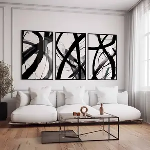 Trendy Wall Art Prints Set of 3 Abstract Black White Living Room Prints Modern Home Decor Prints Neutral Minimal Bedroom Wall Art Poster, Vintage Poster