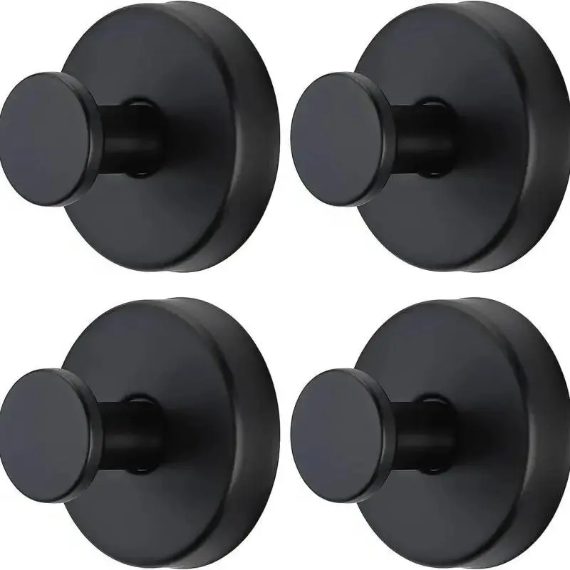 4Pcs Black Stainless Steel Suction Cup Hooks No-Drill No-Damage Vacuum Suction Hooks Kitchen Bathroom Bedroom Essentials Clothes Hooks Towel Hooks Organiser