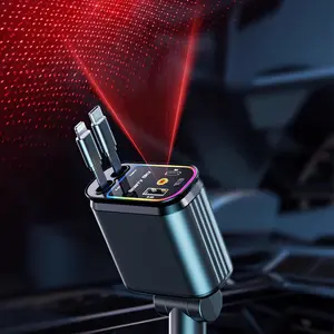 Retractable Car Charger with Starlight 66W 4 in 1 Fast Charging USB C Cable Compatible with iPhone and USB Car Roof Adapter