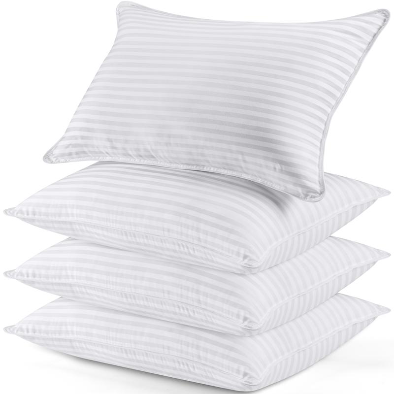 Utopia Bedding Hotel-Quality Bed Pillows for Sleeping - Set of 4, Soft Contoured Design, White Striped, Queen Size, Comfort for Back, Stomach, or Side Sleepers