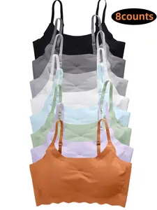 pack of 8 Women's Wireless Bras, No Steel Ring Seamless Design, Detachable Pads, Comfortable Sports Daily Wear, Home Use, Sports Bra Set