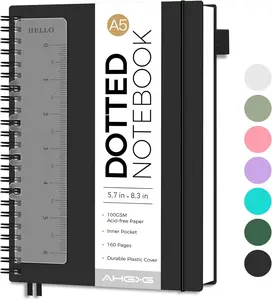 Dotted Journal - Dot Grid Spiral Notebook A5, 160 Pages, 100 GSM Thick Paper,  Plastic Cover Journals for  Journaling, Sketching, 5.7" x 8.3", Black
