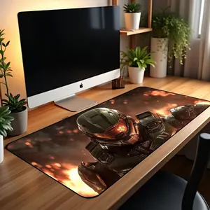 Halo Spartan Aesthetic Desk Pad – XL Art Nouveau Inspired Gaming Mousepad, Master Chief Desk Mat, Smooth Surface, Epic Gamer Gift for Xbox Fans