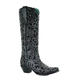 Corral Ladies Black Full Inlay & Studs Tall Top Boots A3589