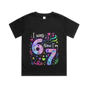 7th Birthday Girl I was 6 Now I'm 7 Years Old Girls Birthday Cotton T-shirt, Graphic Print Round Neck Short Sleeve Casual Tee for Boys Girls Cute Cartoon Clothes Fruit Tshirt